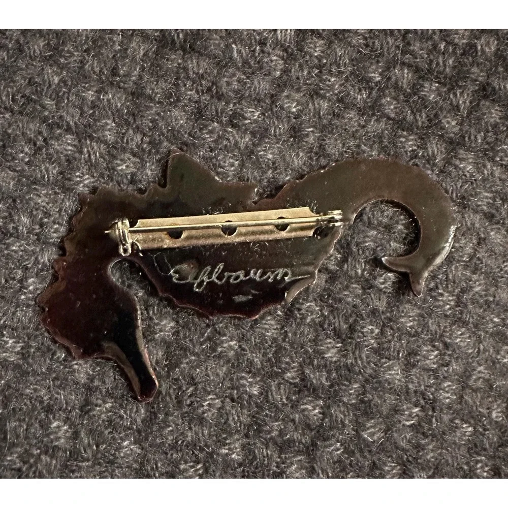 Vintage‎ Copper & Red Enamel Seahorse Pin MCM 3